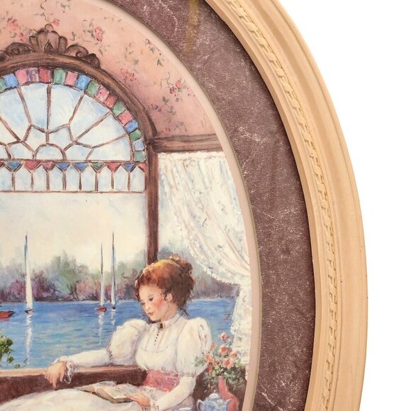 Lady in the Window by Georgia artist Barbara Mock 1981 Vintage Victorian Oval Wa - Picture 5 of 13